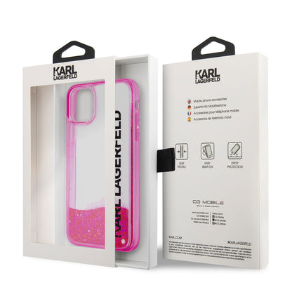 Apple iPhone 11 Kılıf Karl Lagerfeld Sıvılı Simli Elong Dizayn Kapak Pembe