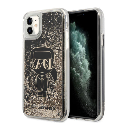 Apple iPhone 11 Kılıf Karl Lagerfeld Sıvılı Simli Gatsby Dizayn Kapak Siyah