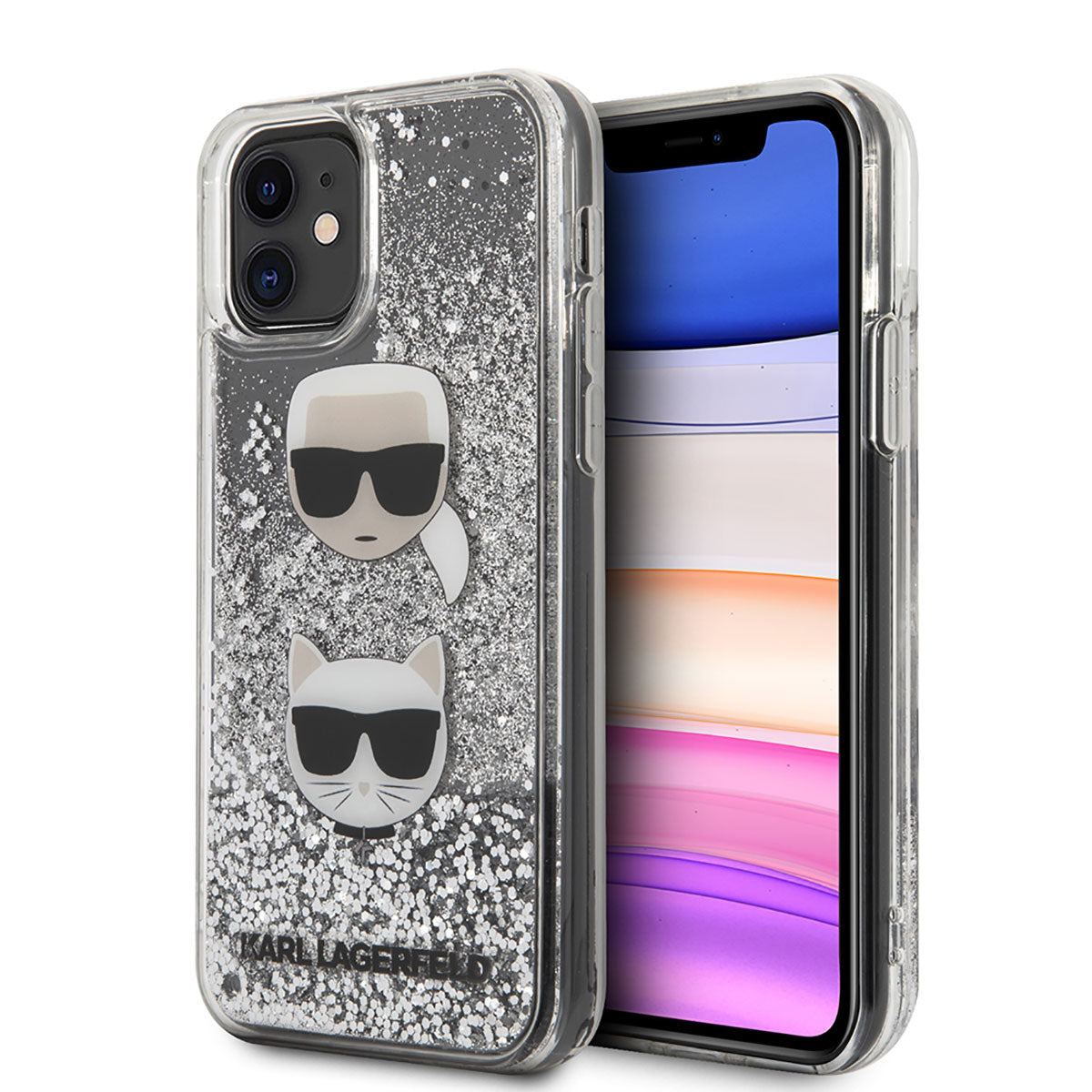 Apple iPhone 11 Kılıf Karl Lagerfeld Sıvılı Simli K&C Dizayn Kapak Gümüş