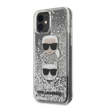 Apple iPhone 11 Kılıf Karl Lagerfeld Sıvılı Simli K&C Dizayn Kapak Gümüş