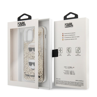Apple iPhone 11 Kılıf Karl Lagerfeld Sıvılı Simli K&C Head Dizayn Kapak Gold