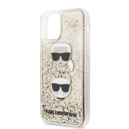 Apple iPhone 11 Kılıf Karl Lagerfeld Sıvılı Simli K&C Head Dizayn Kapak Gold