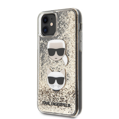 Apple iPhone 11 Kılıf Karl Lagerfeld Sıvılı Simli K&C Head Dizayn Kapak Gold