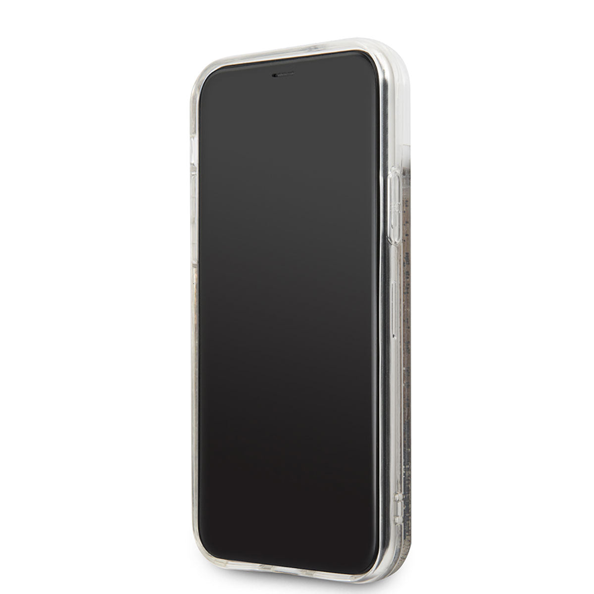 Apple iPhone 11 Kılıf Karl Lagerfeld Sıvılı Simli Logo Dizayn Kapak Siyah-Gold