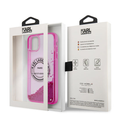 Apple iPhone 11 Kılıf Karl Lagerfeld Sıvılı Simli RSG Dizayn Kapak Pembe