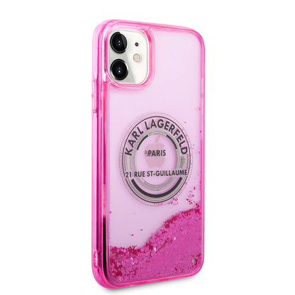 Apple iPhone 11 Kılıf Karl Lagerfeld Sıvılı Simli RSG Dizayn Kapak Pembe