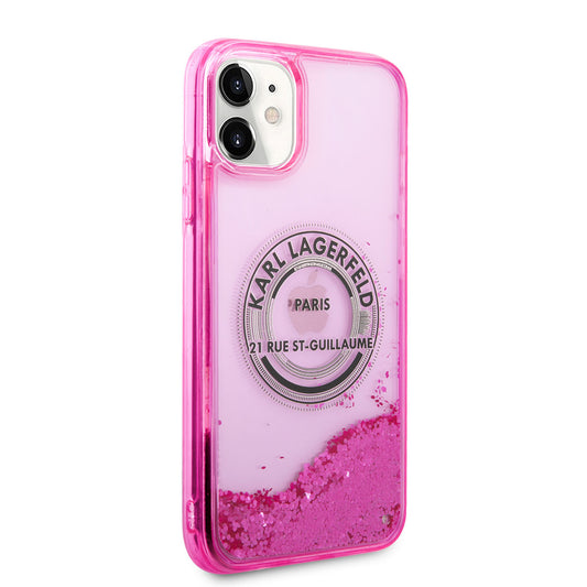 Apple iPhone 11 Kılıf Karl Lagerfeld Sıvılı Simli RSG Dizayn Kapak Pembe
