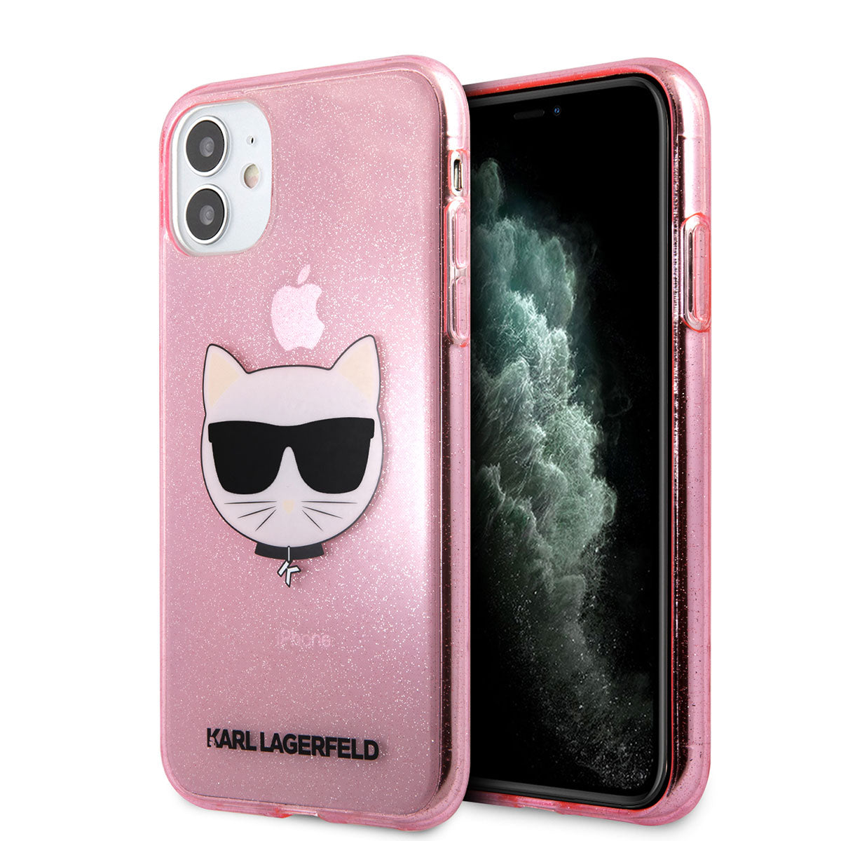 Apple iPhone 11 Kılıf Karl Lagerfeld Transparan Choupette Head Dizayn Kapak Pembe