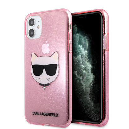 Apple iPhone 11 Kılıf Karl Lagerfeld Transparan Choupette Head Dizayn Kapak Pembe