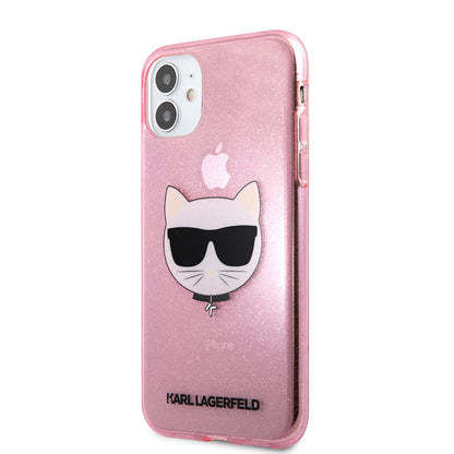 Apple iPhone 11 Kılıf Karl Lagerfeld Transparan Choupette Head Dizayn Kapak Pembe