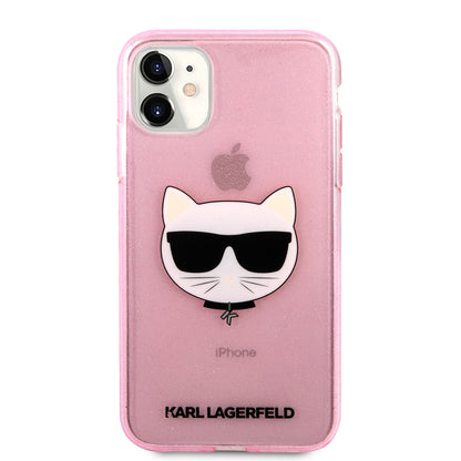 Apple iPhone 11 Kılıf Karl Lagerfeld Transparan Choupette Head Dizayn Kapak Pembe