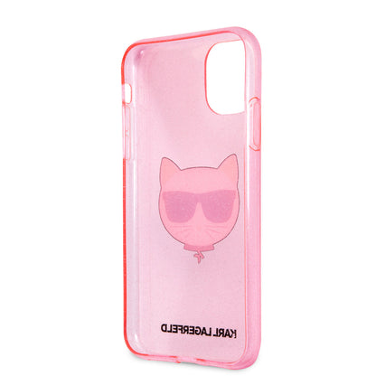 Apple iPhone 11 Kılıf Karl Lagerfeld Transparan Choupette Head Dizayn Kapak Pembe
