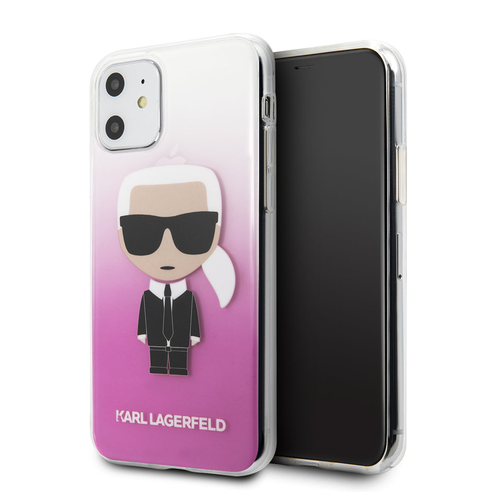 Apple iPhone 11 Kılıf Karl Lagerfeld Yarı Transparan Karl Dizayn Kapak Pembe