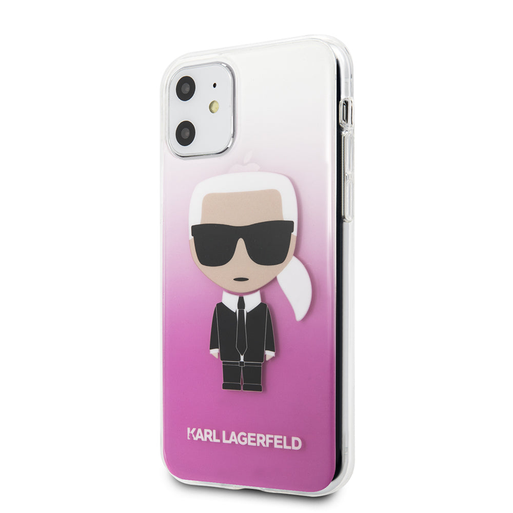Apple iPhone 11 Kılıf Karl Lagerfeld Yarı Transparan Karl Dizayn Kapak Pembe