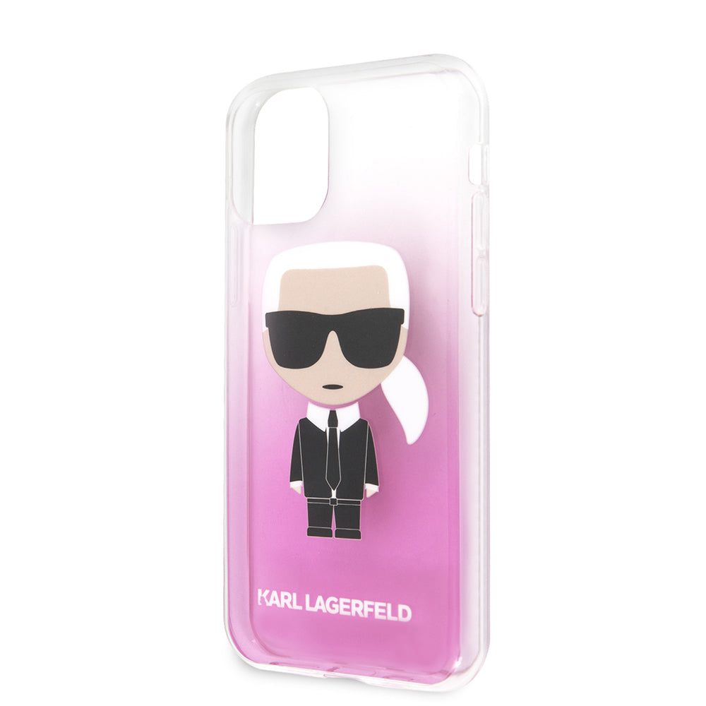 Apple iPhone 11 Kılıf Karl Lagerfeld Yarı Transparan Karl Dizayn Kapak Pembe