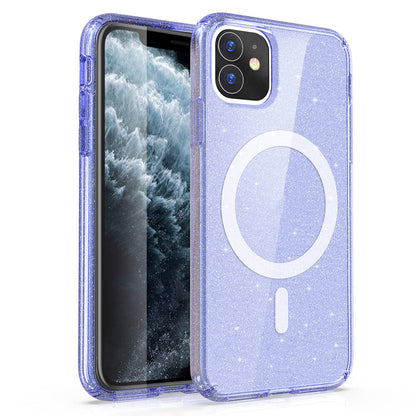 Apple iPhone 11 Kılıf M-safe Şarj Özellikli Parlayan Simli Saydam Renkli Zore Allstar Kapak
