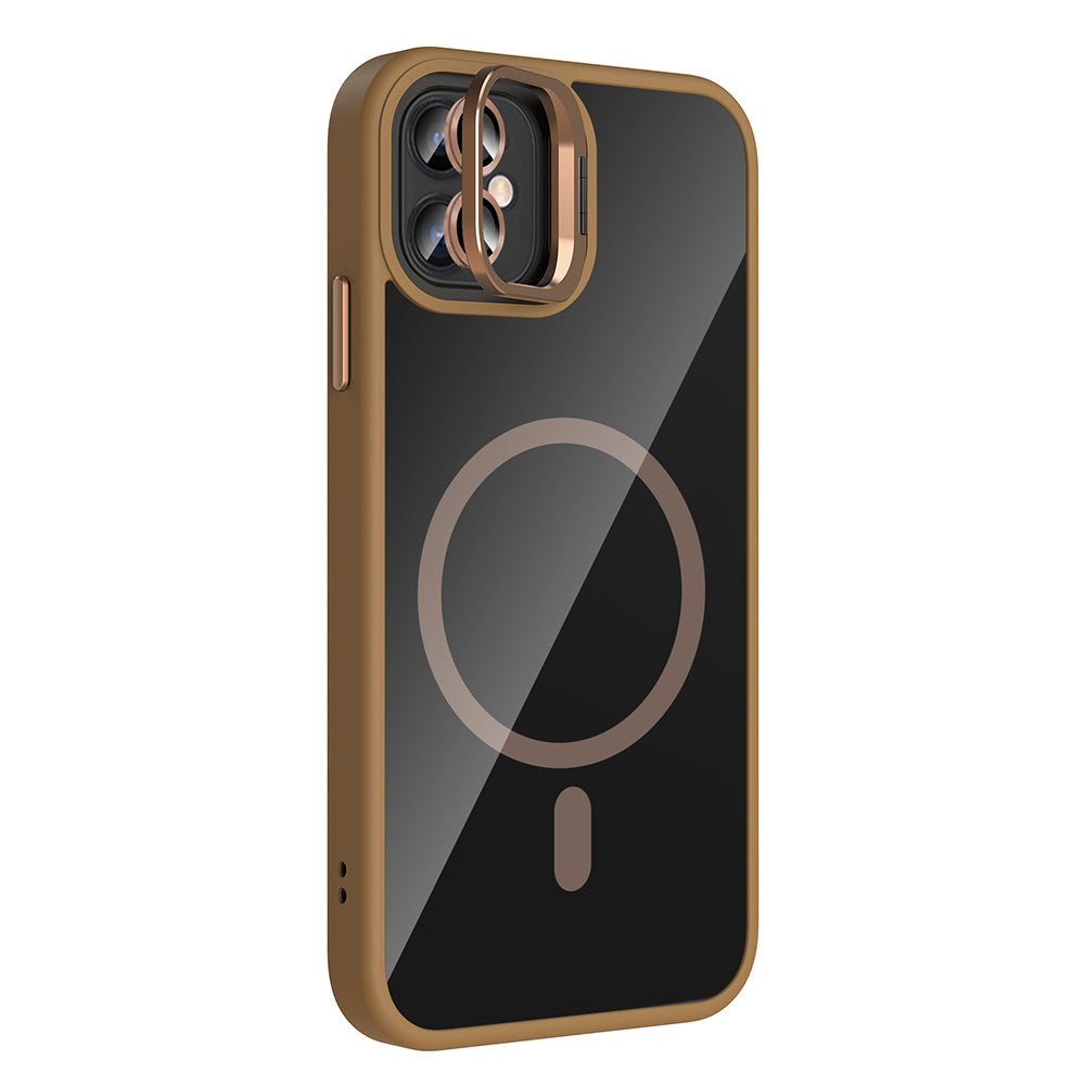 Apple iPhone 11 Kılıf Standlı ve Kamera Lens Hediyeli M-Safe Şarj Özellikli Zore Etro Kapak Siyah