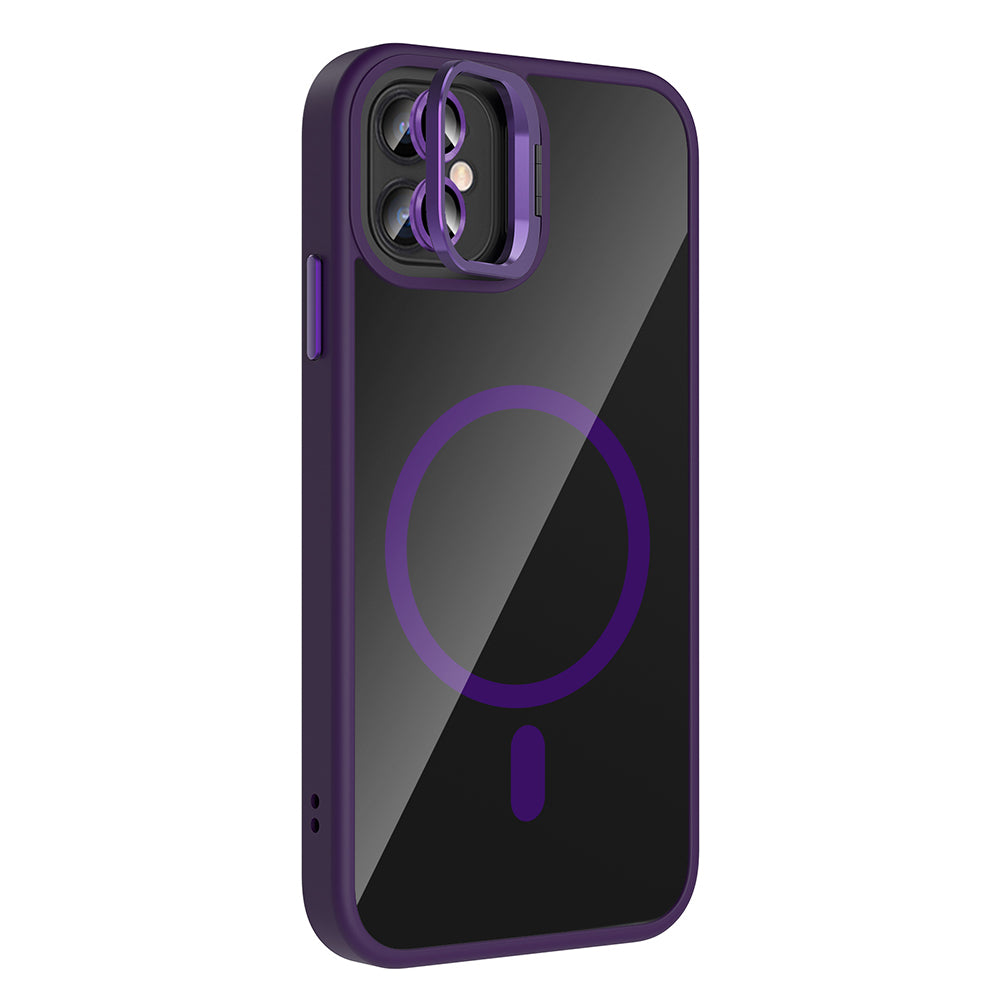 Apple iPhone 11 Kılıf Standlı ve Kamera Lens Hediyeli M-Safe Şarj Özellikli Zore Etro Kapak Siyah