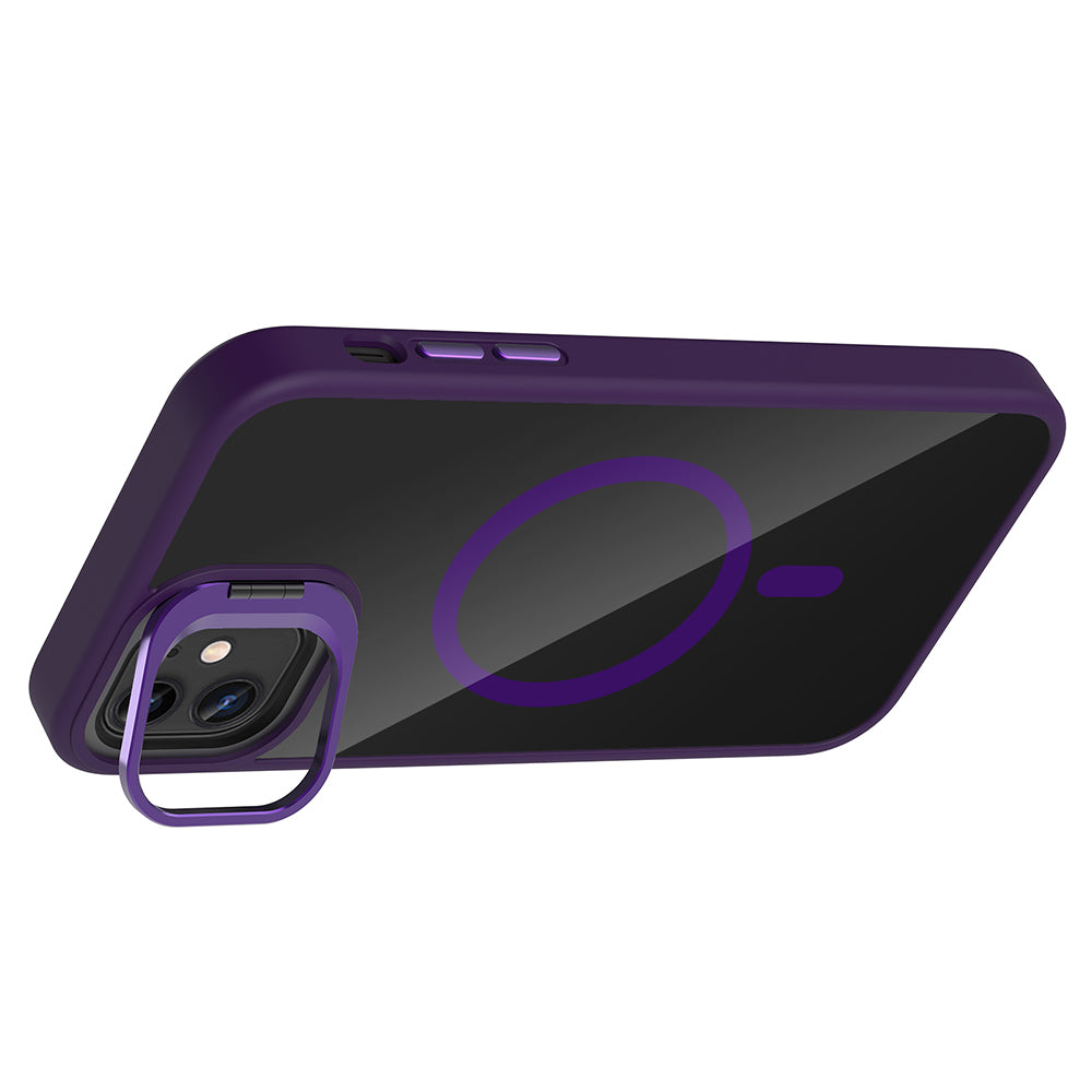 Apple iPhone 11 Kılıf Standlı ve Kamera Lens Hediyeli M-Safe Şarj Özellikli Zore Etro Kapak Siyah