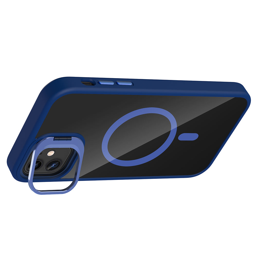 Apple iPhone 11 Kılıf Standlı ve Kamera Lens Hediyeli M-Safe Şarj Özellikli Zore Etro Kapak Siyah