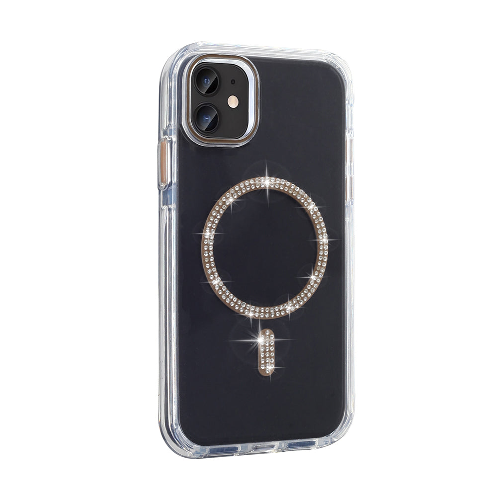 Apple iPhone 11 Kılıf Taşlı Tasarım M-safe Şarj Özellikli Zore Koment Silikon Kapak Gümüş