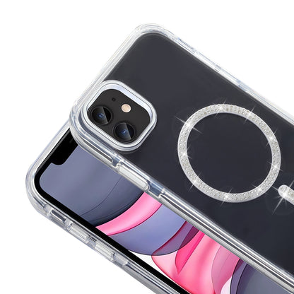 Apple iPhone 11 Kılıf Taşlı Tasarım M-safe Şarj Özellikli Zore Koment Silikon Kapak Gümüş