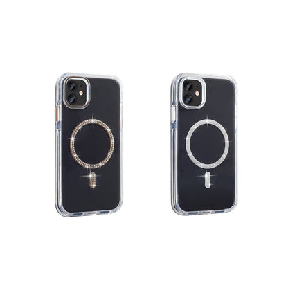 Apple iPhone 11 Kılıf Taşlı Tasarım M-safe Şarj Özellikli Zore Koment Silikon Kapak Gümüş