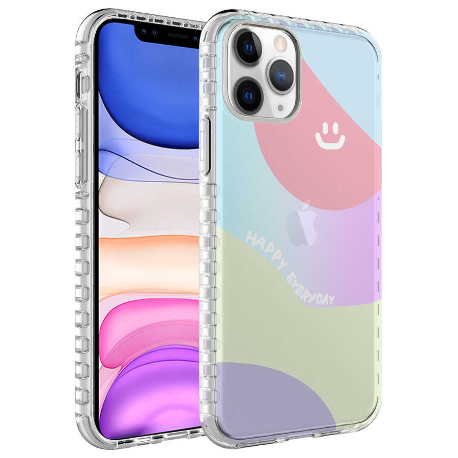 Apple iPhone 11 Pro Kılıf Airbag Kenarlı Renkli Desenli Silikon Zore Elegans Kapak