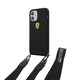 Apple iPhone 12 Kılıf Ferrari Orjinal Lisanslı Askılı Metal Logolu Kapak Siyah