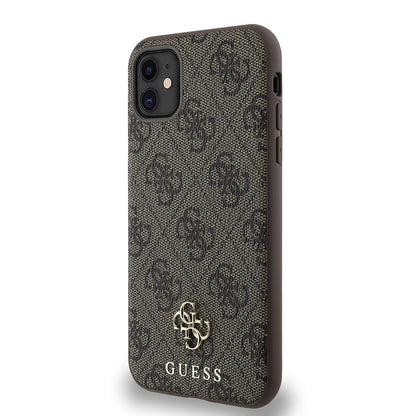 Apple iPhone 12 Kılıf Guess Orjinal Lisanslı M-safe Şarj Özellikli Small 4G Classic Kapak Kahverengi