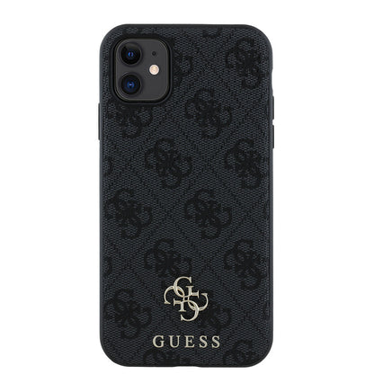 Apple iPhone 12 Kılıf Guess Orjinal Lisanslı M-safe Şarj Özellikli Small 4G Classic Kapak Siyah