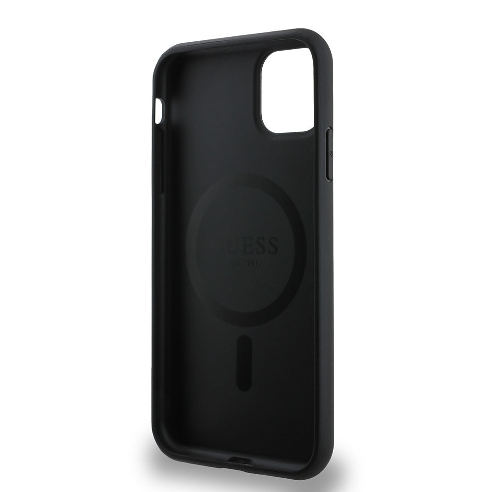 Apple iPhone 12 Kılıf Guess Orjinal Lisanslı M-safe Şarj Özellikli Small 4G Classic Kapak Siyah