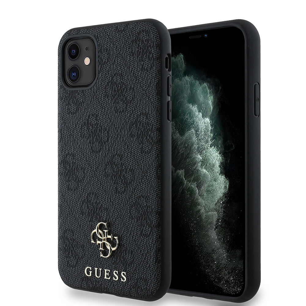 Apple iPhone 12 Kılıf Guess Orjinal Lisanslı M-safe Şarj Özellikli Small 4G Classic Kapak Siyah