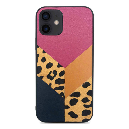 Apple iPhone 12 Kılıf Kajsa Glamorous Serisi Leopard Combo Kapak Lacivert