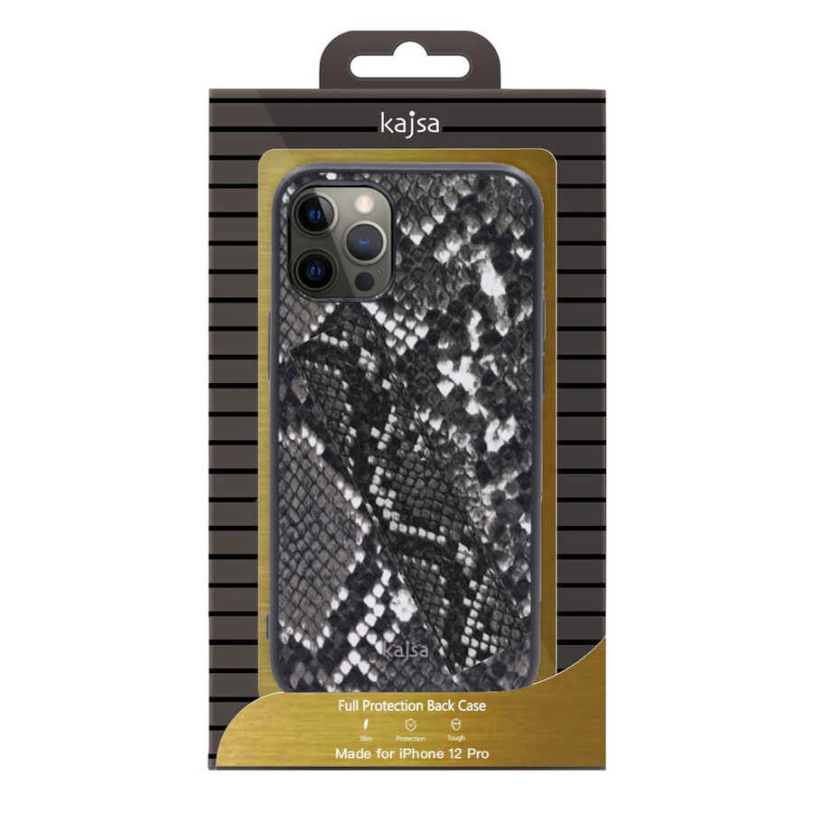 Apple iPhone 12 Kılıf Kajsa Glamorous Serisi Snake Handstrap Kapak Siyah