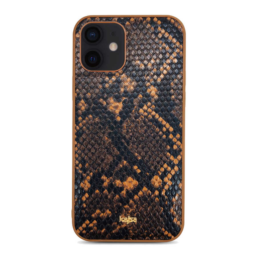 Apple iPhone 12 Kılıf Kajsa Glamorous Serisi Snake Pattern Kapak Mavi