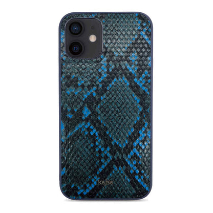 Apple iPhone 12 Kılıf Kajsa Glamorous Serisi Snake Pattern Kapak Mavi