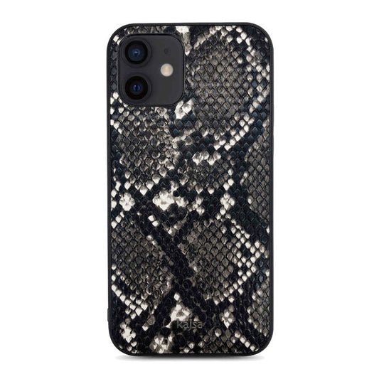 Apple iPhone 12 Kılıf Kajsa Glamorous Serisi Snake Pattern Kapak Siyah