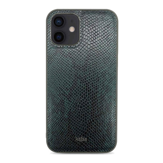 Apple iPhone 12 Kılıf Kajsa Glamorous Serisi Snake Pattern Kapak Yeşil