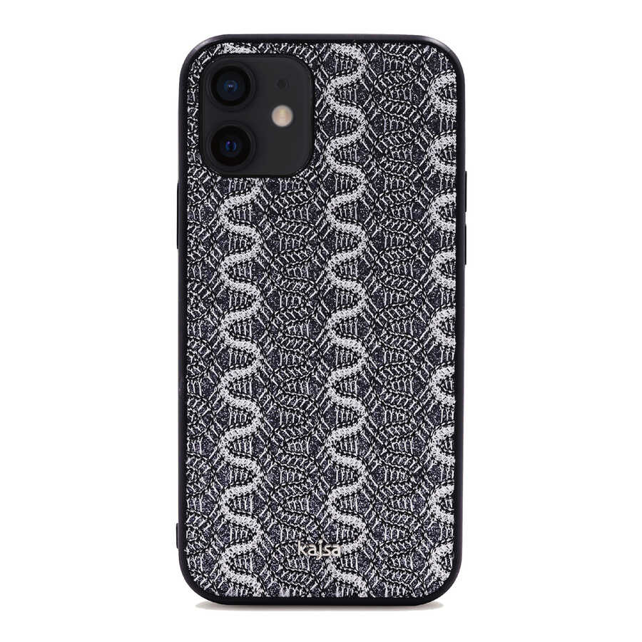 Apple iPhone 12 Kılıf Kajsa Glamorous Serisi Waterfall Pattern Kapak Gri