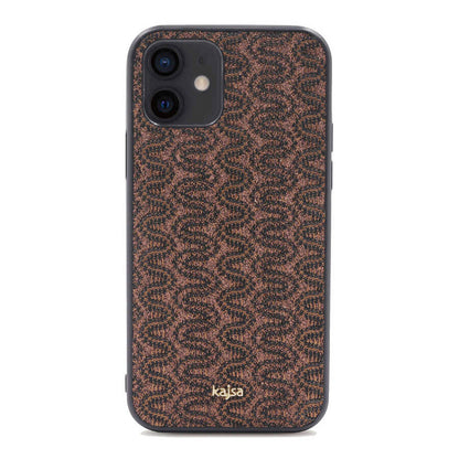 Apple iPhone 12 Kılıf Kajsa Glamorous Serisi Waterfall Pattern Kapak Kahverengi