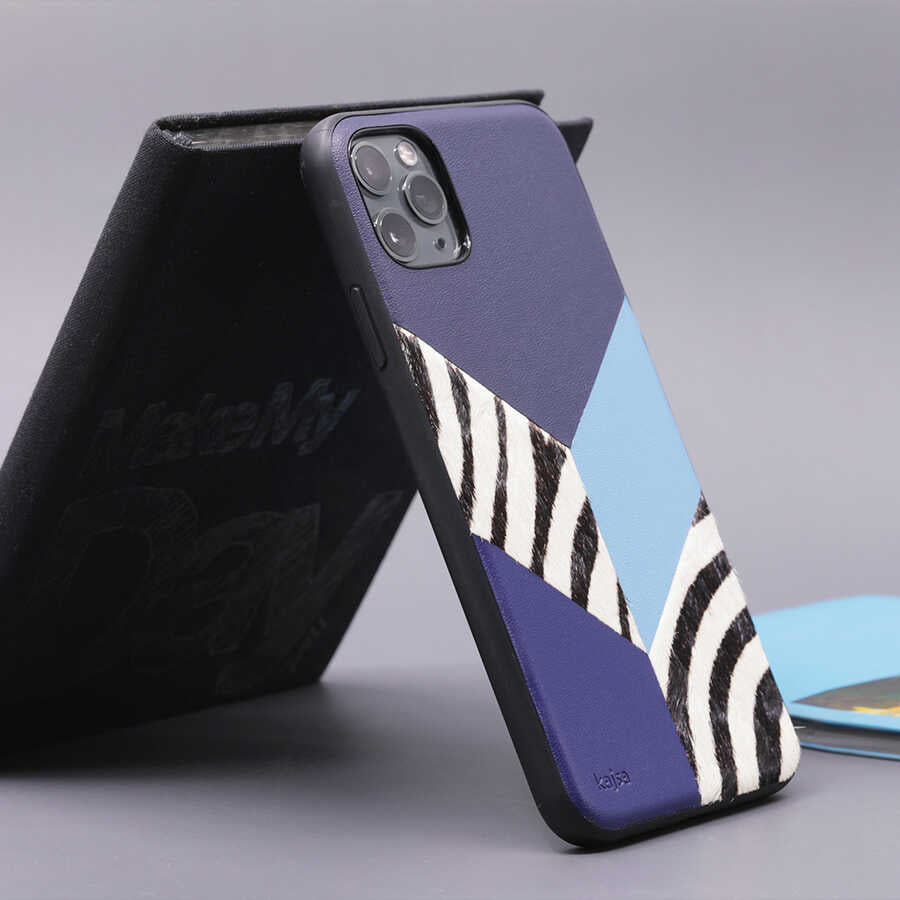 Apple iPhone 12 Kılıf Kajsa Glamorous Serisi Zebra Combo Kapak Mavi