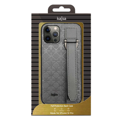 Apple iPhone 12 Kılıf Kajsa Neo Clasic Serisi Mono K Strap Kapak Gri