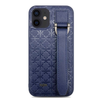 Apple iPhone 12 Kılıf Kajsa Neo Clasic Serisi Mono K Strap Kapak Mavi