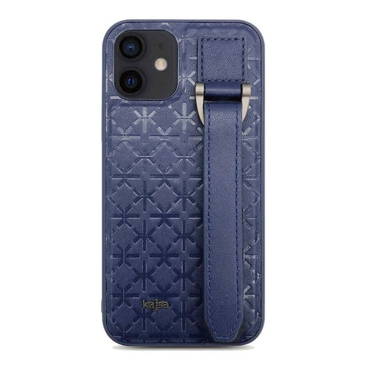 Apple iPhone 12 Kılıf Kajsa Neo Clasic Serisi Mono K Strap Kapak Mavi