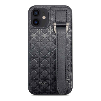 Apple iPhone 12 Kılıf Kajsa Neo Clasic Serisi Mono K Strap Kapak Siyah