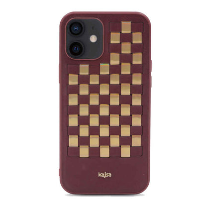 Apple iPhone 12 Kılıf Kajsa Preppie Serisi Spotlight Woven Kapak Bordo