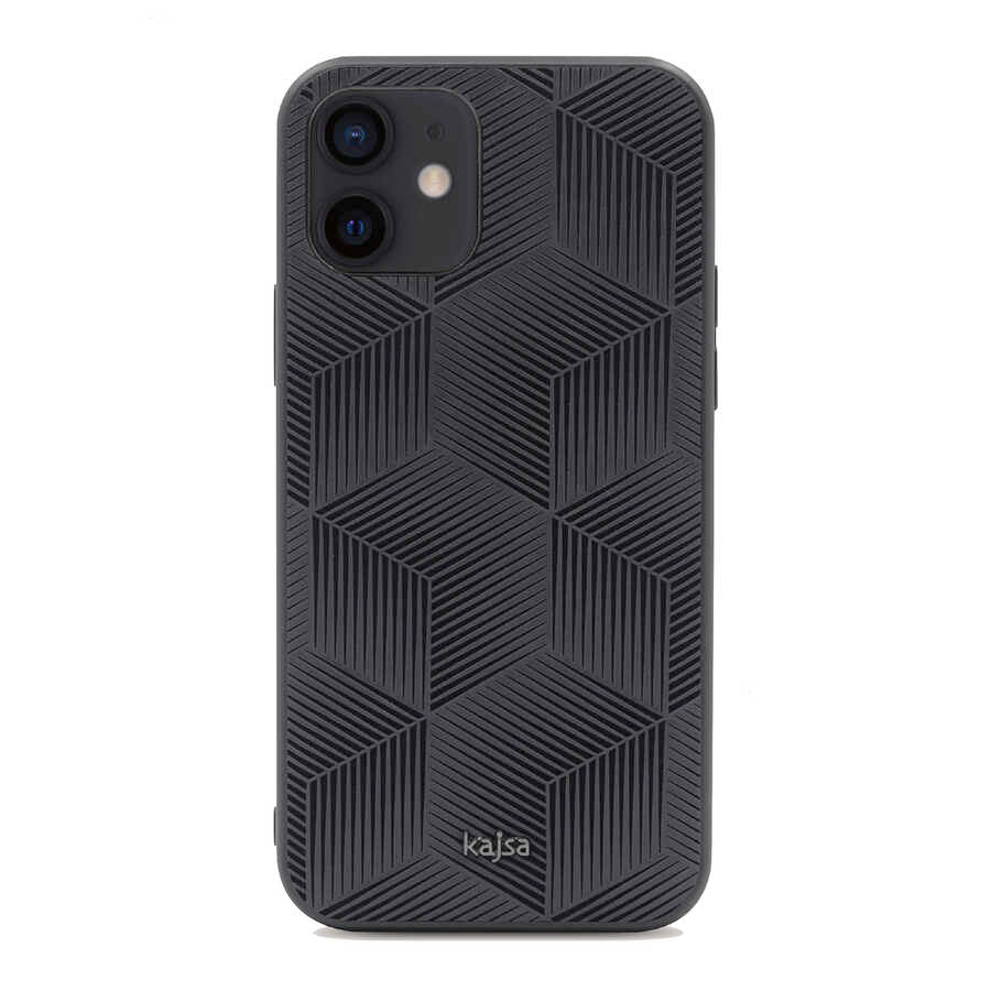 Apple iPhone 12 Kılıf Kajsa Splendid Serisi 3D Cube Kapak Siyah