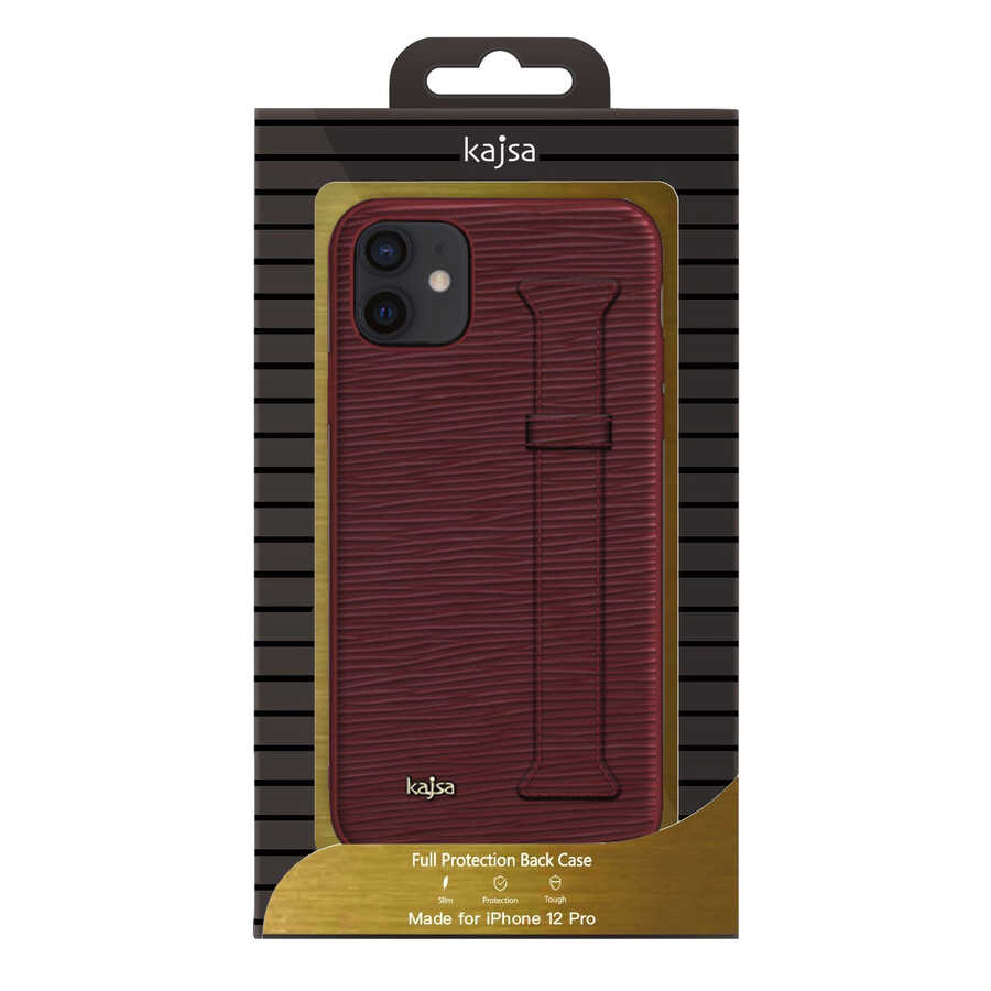 Apple iPhone 12 Kılıf Kajsa Wave Pattern Handstrap Kapak Siyah