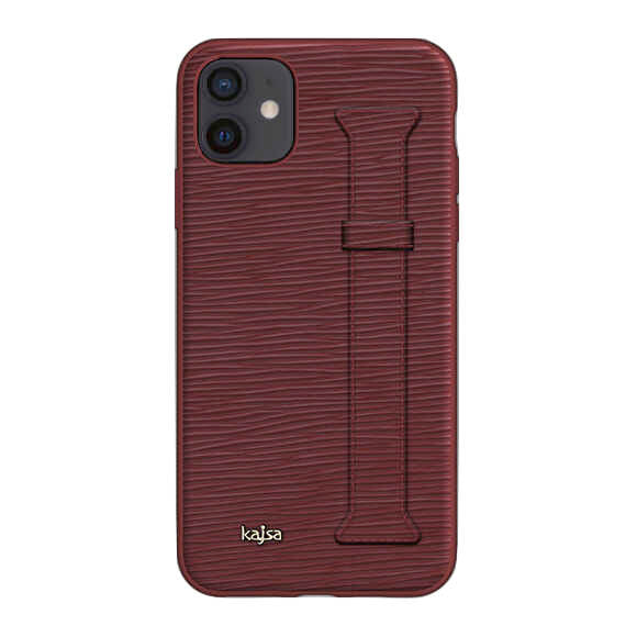 Apple iPhone 12 Kılıf Kajsa Wave Pattern Handstrap Kapak Kırmızı
